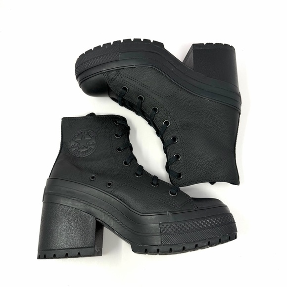 Converse Women's Chuck 70 De Luxe Heel Sneaker Sz 8.5 Black Leather Shoe EUC - Picture 4 of 9